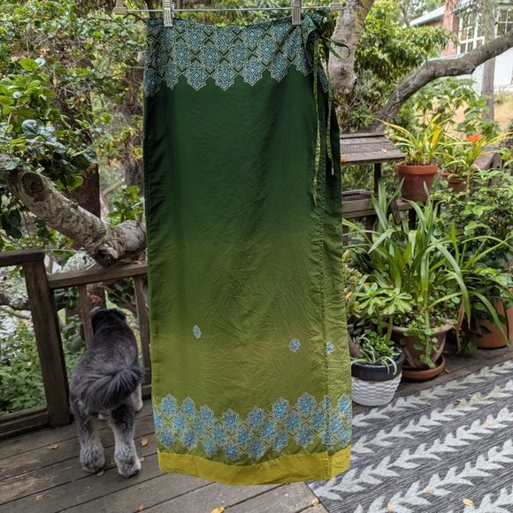 Express Green and Yellow Wrap Skirt